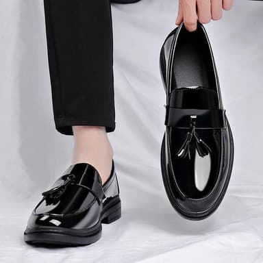 Men's Tassel Slip-Ons Office Formal Shoes Business Leather Shoes - Black