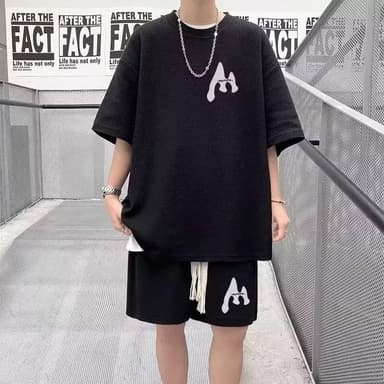 Share this product    TOUPHY Men's T-Shirts+Shorts Short Sleeves Set, Durable Breathable Fabric with Cotton Comfortable Street Style Set - Black
